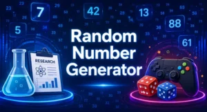 Random number generator tool illustration showing floating numbers for research and gaming use cases